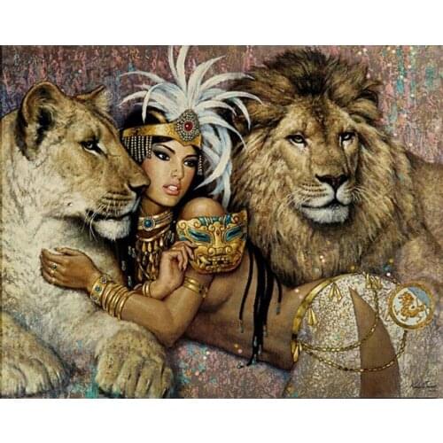 5d DIY Diamond Painting "Egyptian woman and lion" Full Square Drill Mosaic Cross Stitch Diamond Embroidery home Decor Y2694