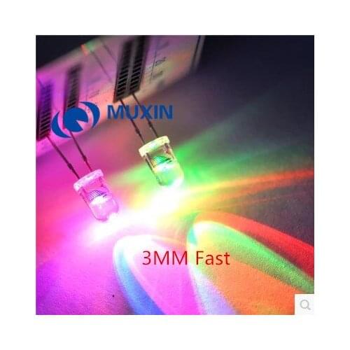 Free shipping 200PCS 2PIN 3MM RGB 7 color Fast flash LED light-emitting diode (LED) 3mm RGB 7 color fast flash LED
