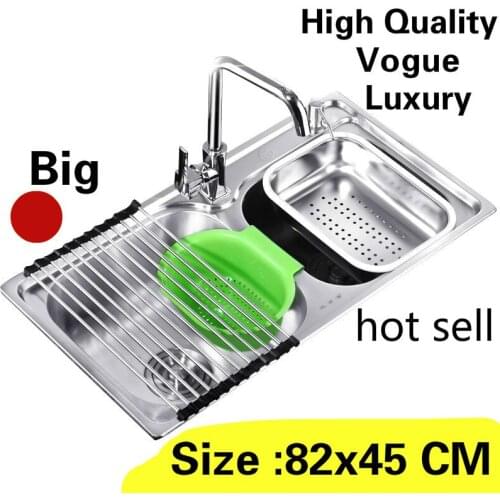 Free shipping Apartment large kitchen double groove sink wash vegetables 304 stainless steel vogue hot sell 820x450 MM