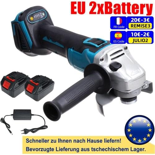 18V 125mm 4 Speed Brushless Cordless Angle Grinder 800W Woodworking Power Tool Electric Grinding Machine with 2 Battery EU Plug