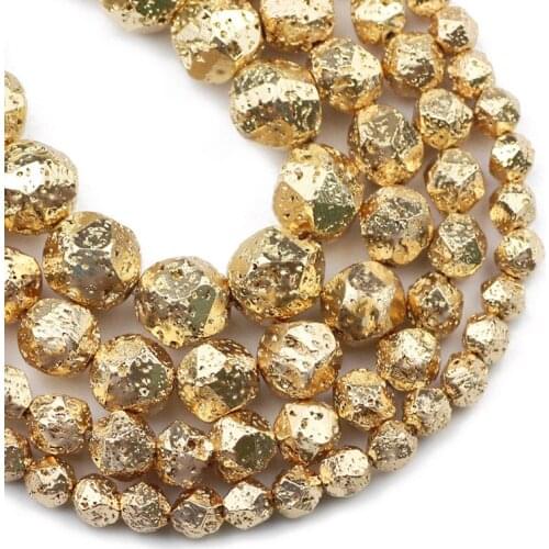 Natural Volcanic Lava Mineral Stone Beads 6/8/10/12mm 14 Gold Plated Faceted Loose Beads for Jewelry Making DIY Bracelets 15