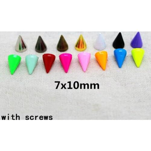 50sets 7*10mm Bullet Cone Colored Studs And Spikes For Clothes DIY Handcraft Garment Rivets For Leather Bag Shoes Tachuelas Ropa