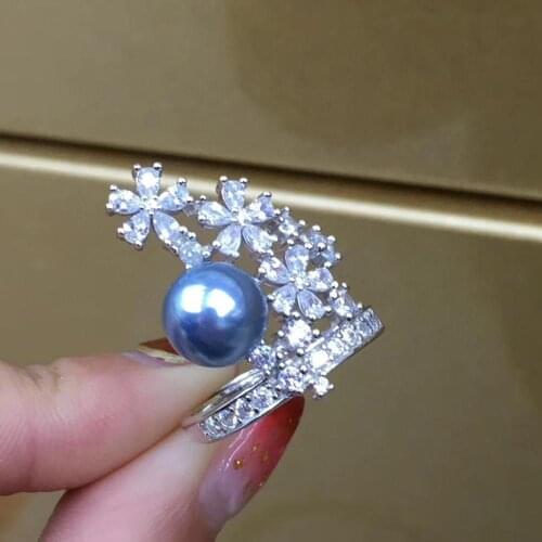 D417 Pearl Ring Fine Jewelry 925 Sterling Silver Natural 8-9mm Fresh Water SIlver Blue Color Pearl Rings for Women