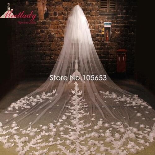 Fashion Cathedral Long Wedding Veil Lace With Comb Two Layers Flowers Bridal Veil With Crystal Pearls Wedding Accessories RC17