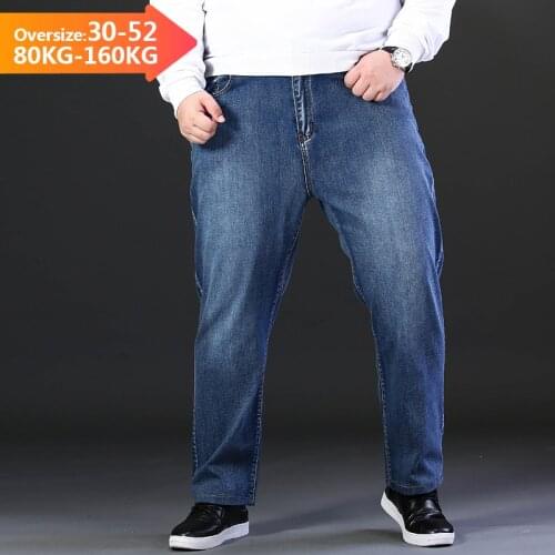 Mens Jeans Loose Fit Retro Blue Vintage Straight Denim Pants Wide Leg Long Trousers Oversize Large Size 40 42 44 46 48 50 52