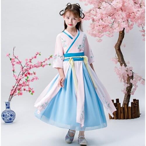 H2500 Girls Hanfu Childrens Chinese Style Ancient Traditional Folk Festival Dresses Tang Costumes Summer Kids Princess Dress
