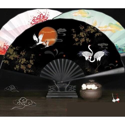 Chinese Hand Fan Vintage Style Silk Folding Fan Japanese Pattern Art Craft Gift Home Decoration Ornaments Dance