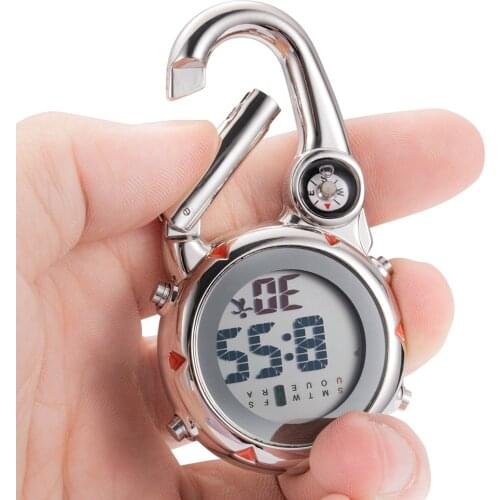 Compass / Temperature / Week Display Digital Pocket Watch Climbing Clip-On Backpack Carabiner Men Mountaineering Outdoor Sport