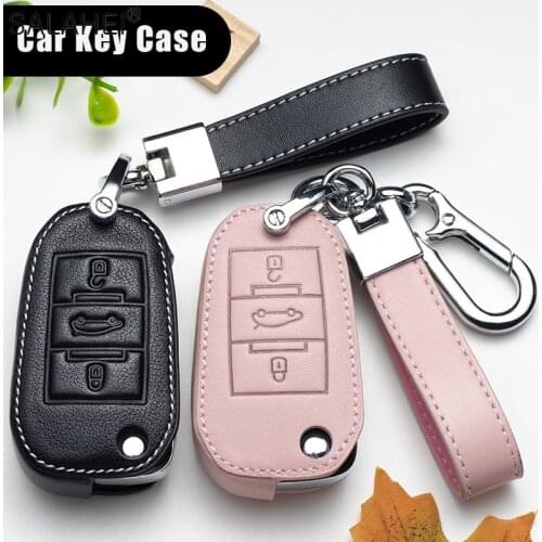 Leather Car Remote Key Cover Case Holder Protect For Peugeot 208 207 300 301 308 308S 408 2008 3008 4008 5008 For Car Accessorie