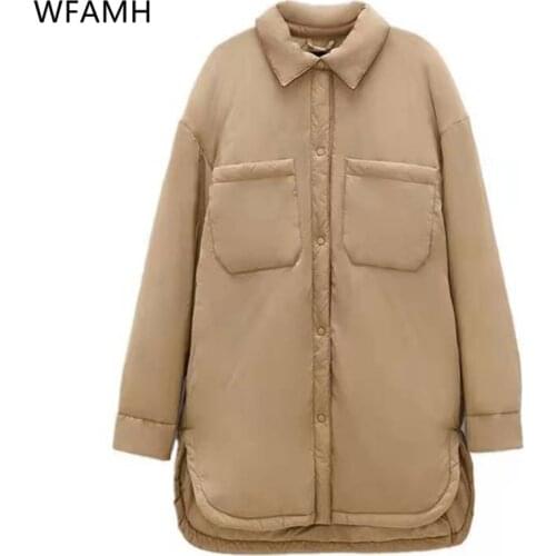 2020 new autumn and winter shirt-style thick cotton jacket womens mid-length loose windproof and rainproof warm jacket Solid