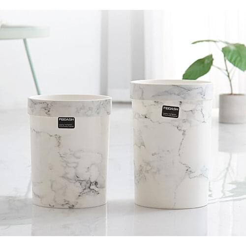Nordic Style Marble Trash Can Household Bedroom Living Room Kitchen Uncovered Cylinder Large Simple Style Poubelle Dustbin