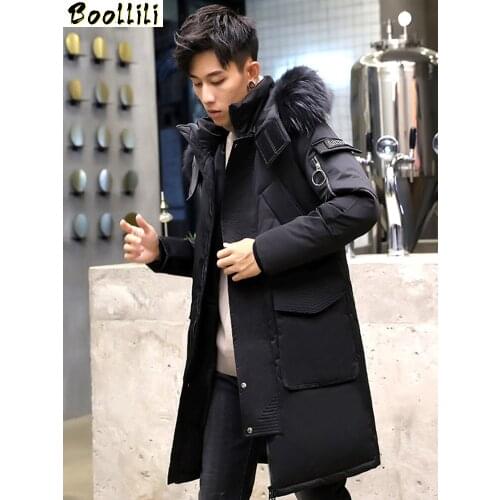 Boollili White Duck Down Jacket Men Korean Winter Coats Big Fur Collar Puffer Jacket Men Down Coat Warm Parka Abrigo
