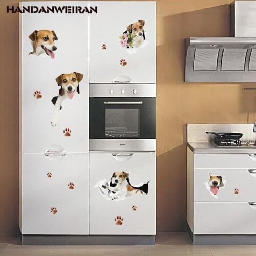 Cute animal dog wall stickers for home decor waterproof removable glass stickers pvc art stickers for refrigerator