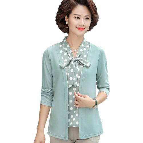 Women False Two-Piece 2021 New Middle-Aged Mother Spring Autumn Long Sleeve T-shirt Fashion Casual Tops Female Plus Size Coat