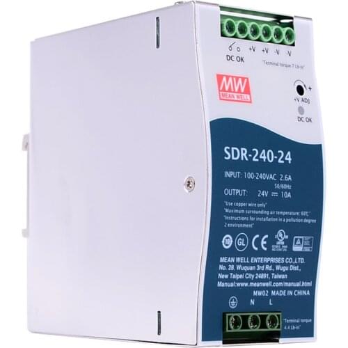 Original Mean Well SDR-240-24 meanwell DC 24V 10A 240W Single Output Industrial DIN Rail with PFC Function Power Supply