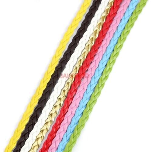 JAKONGO 5M 5mm Colorful Flat Braided PU Leather Cord Rope String Beading Cords For Necklace Bracelet DIY Jewelry Findings