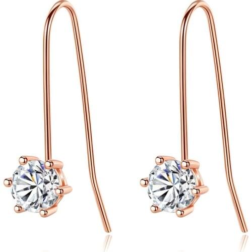 MetJakt S925 Sterling Silver Rose Gold Six-claw Inlaid Zircon Simple Hypoallergenic Ladies Earrings