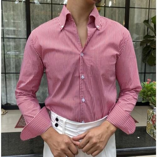 Tuxedo Shirt Social Business Stripe Shirts Mens British Fashion Slim Shirt Trend Men Shirt Office Button Down Long Sleeve Shirt