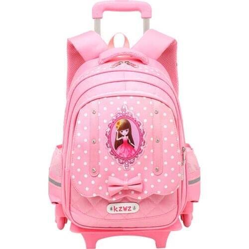 Removable Children School Bags for Girls School Backpack With 2 Wheels Trolley Backpack Kids Luggage Bag Travel Backpack