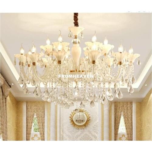 Modern Pure White K9 Crystal Chandelier Light Living Room E14 D95cm Luxury Lamp Lustres De Cristal Chandeliers 100% Guaranteed