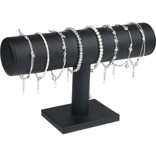 Black PU Bracelet Display Chain Watch T-Bar Rack Jewelry Display Organizer Hard Display Stand Holder