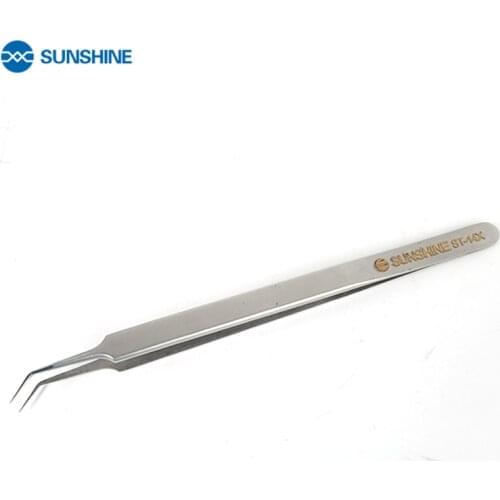 SUNSHINE ST-14X Tweezers Stainless Steel Anti-Static Curved Tip Forceps Industry Tweezers For iphoen mobile Phone Repair Tools