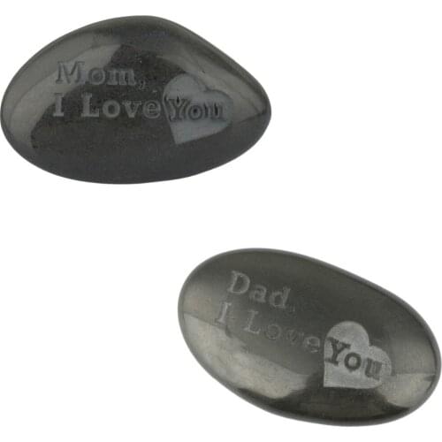 TUMBEELLUWA Engraved Stone Black Stone Polished Stone Tumbled stone Mom/Dad I Love You