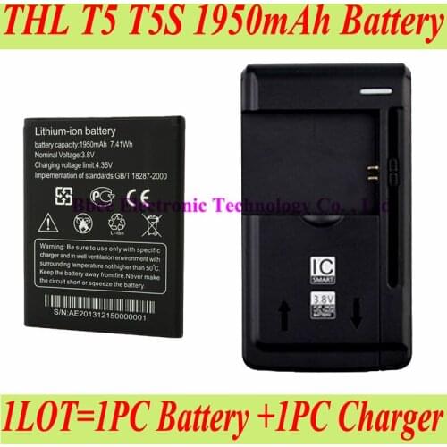 1LOT=1PC Universal Dock Charger +1PC 1950mAh Original THL T5 T5S DNS S4705 4705 Battery Batterie Bateria Accumulator AKKU PIL
