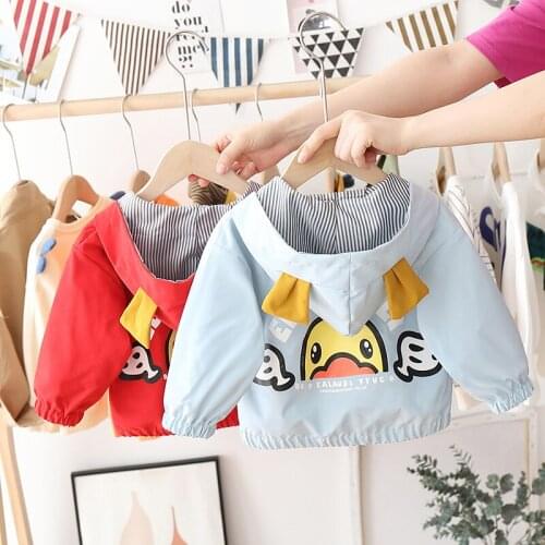 Boy Baby Windbreaker Children Jackets Autumn Spring Kids Outerwear Coats Little Yellow Duck with Hood Boys Coat Kids Clothing