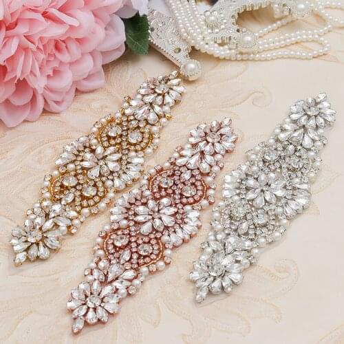 YANSTAR (5PCS) Hand Rhinestones Appliques For DIY Wedding Belt Rose Gold Silver Sewing On Rhinestone Applique YS849