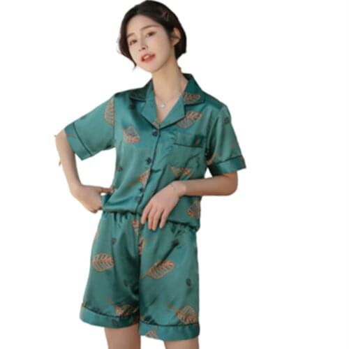 Women Nightshirt Two-piece Suit Pajamas Short-sleeved Set Thin Section Korean Loose Sexy Home Clothing Ice Silk sleepwear