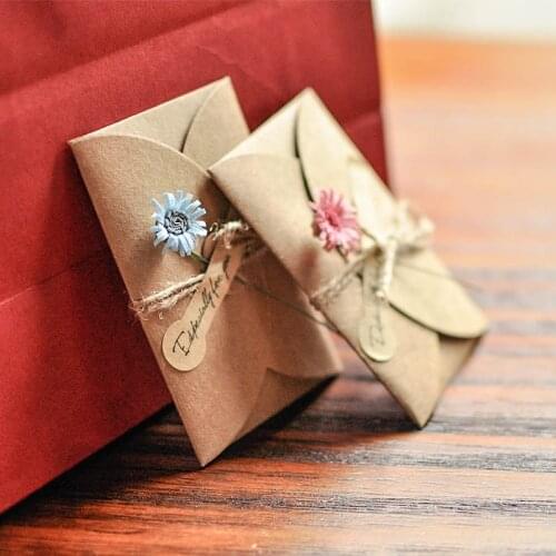 10pcs Creative DIY Vintage Kraft Cardboard Handmade Dried Flowers Greeting Card Lovers Tanabata Festival Blessing Card Christmas