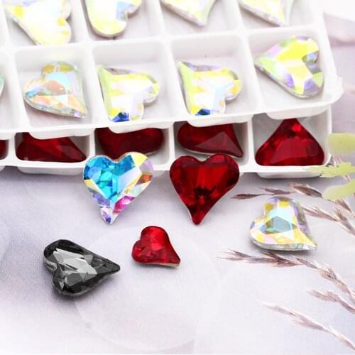 12x13mm Heart Shape Crystal Stones Wedding Dress Bags Shoes Decoration Glue on Rhinestones Pointback DIY Crafts Glass Strass