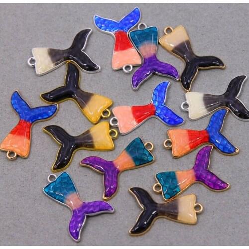 6pcs Gold Enamel Colorful Oil Drop Mermaid Tail Charms Pendants DIY Mermaid Necklace Bracelet Keychain Making Jewelry Accessorie