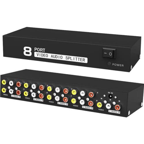 8-way Composite RCA AV splitter 1X8 video&audio 1 in 8 out splitter distributor for STB,DVD HDTV