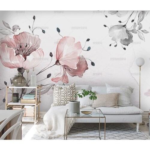 Bacal 3D Photo Wallpaper Mural Hand Painted pink Rose Peony Flower Wall Mural Living Room Home Decor Painting 8D Wall Paper