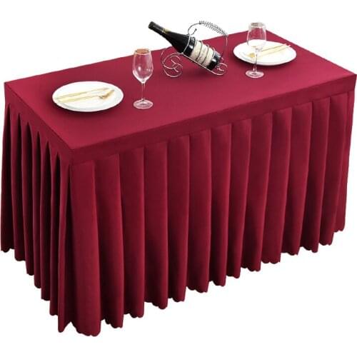 White plain polyester wedding hotel table skirting cover can do customized size