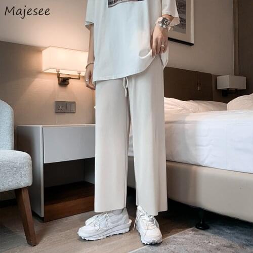 Classic Men Casual Pants Summer Breathable Straight Ankle-length Trousers Male Streetwear Elastic Waist Fashion Draped Baggy Hot