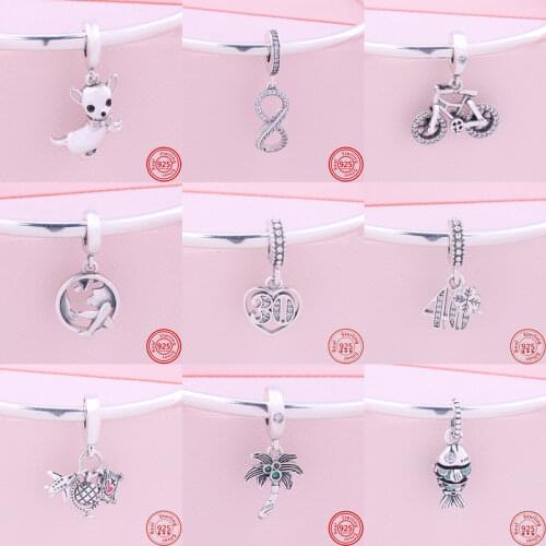 New 925 Silver Airplane Bike Coconut Tree 30 40th Anniversary Dangle Charm Beads Fit Original Pandora Bracelet Women DIY Jewelry