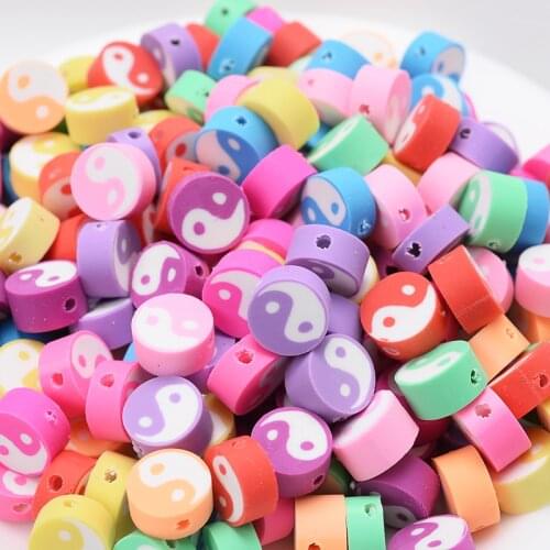 50/100/150Pcs Mixed Round Tai Chi Pattern Polymer Clay Spacer Beads For DIY Necklace Bracelet Earring Jewelry Findings Making