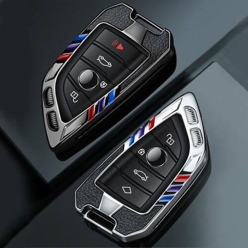 Zinc Alloy + Leather Remote Start Car Key Fob Case Cover Shell Auto Accessories For BMW 2 5 6 7 Series X1 X3 X5 X6 F15 2014-2020