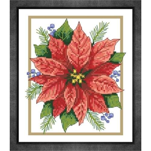 Poinsettia Elegance cross stitch kits Xmas aida fabric 18ct 14ct 11ct white canvas cotton thread embroidery kits DIY Folk Crafts