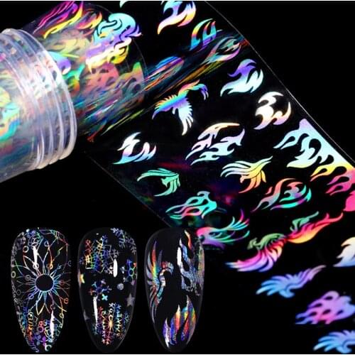 4*100cm/Roll Holographic Nail Foil Flame Dandelion Panda Bamboo Holo Nail Art Transfer Sticker Water Slide Nail Art Decals
