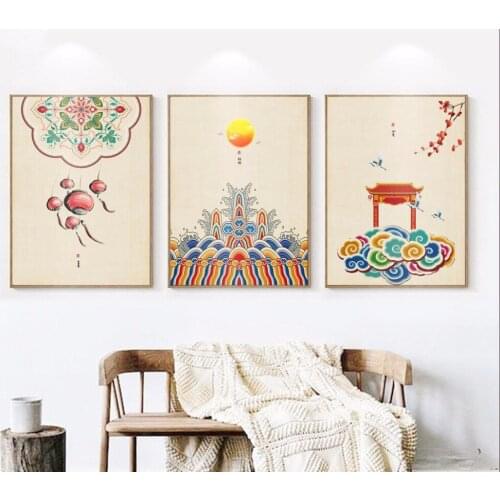 Chinese Ancient Folk Custom Series Auspicious Canvas Painting Retro Home Decoration Poster And Print For Living Room Wall Art Pi