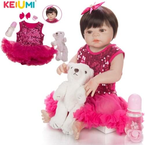 KEIUMI 23 Inch Full Silicone Vinyl Reborn Baby Dolls Waterproof Lifelike Classic Reborn Menina Toddler For Kids Birthday Gift