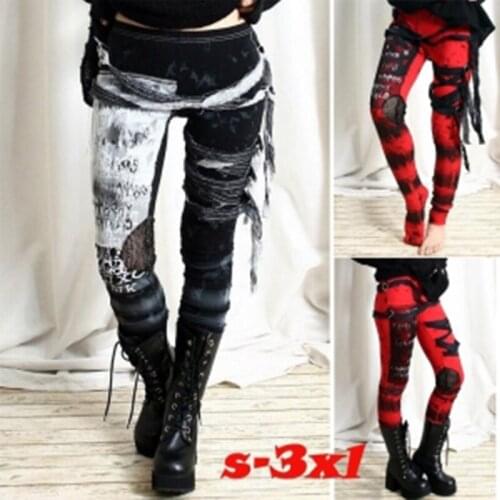 New Spring Fall Fashion Bandage Letter Print Tie Dye Plus Size Womens Cool Leggings Trousers Pants Gothic Distressed Punk