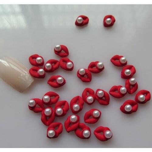 MD-837 10pcs Fancy Pearl Red Lip Metal Charms Metal Deco Charms Nail Art