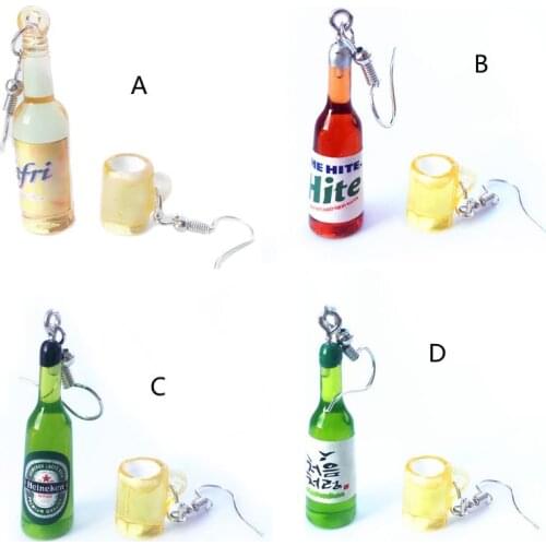 97QE Mini Cute Beer Bottle Wine Glass Asymmetric Resin Drop Earrings Fashion Jewelry