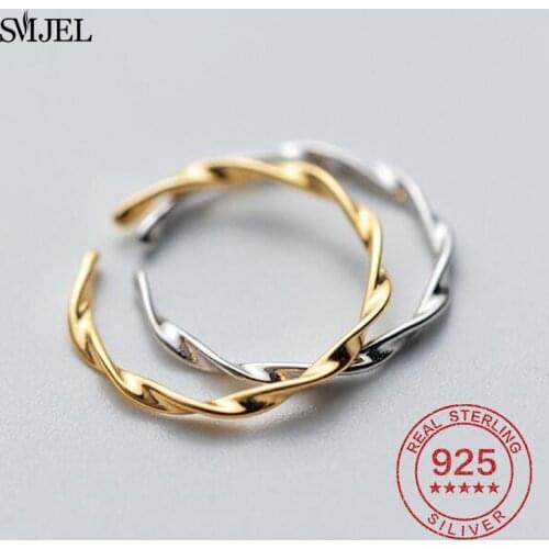 Fashion Simple Twisted Minimalist Finger Rings for Women 100% 925 Sterling Silver Hypoallergenic Jewelry Gift Female Slim Rings