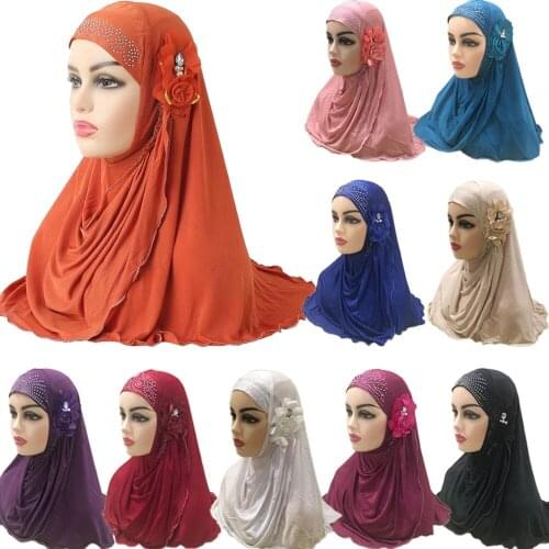 Muslim Hijab Flower Diamond Shawl Women Headscarf Ready To Wear Hijab Islamic One Piece Amira Instant Scarf Turban Malaysia Wrap